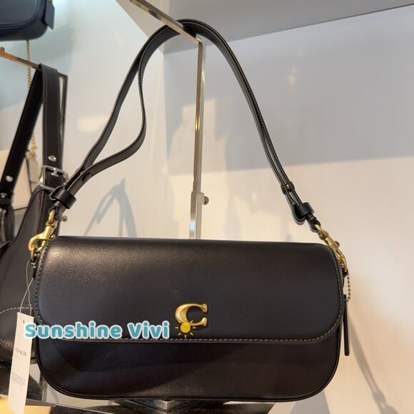 Coach Handbags - NWT Coach CAN90 Brook Flap Chain Bag Leather Crossbody in Brass/Black